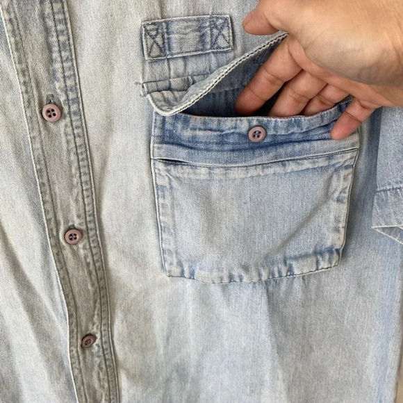 Y2K Bugleboy Original Legend Light Wash Blue Denim Button Up Shirt Men L Pocket - Picture 5 of 6